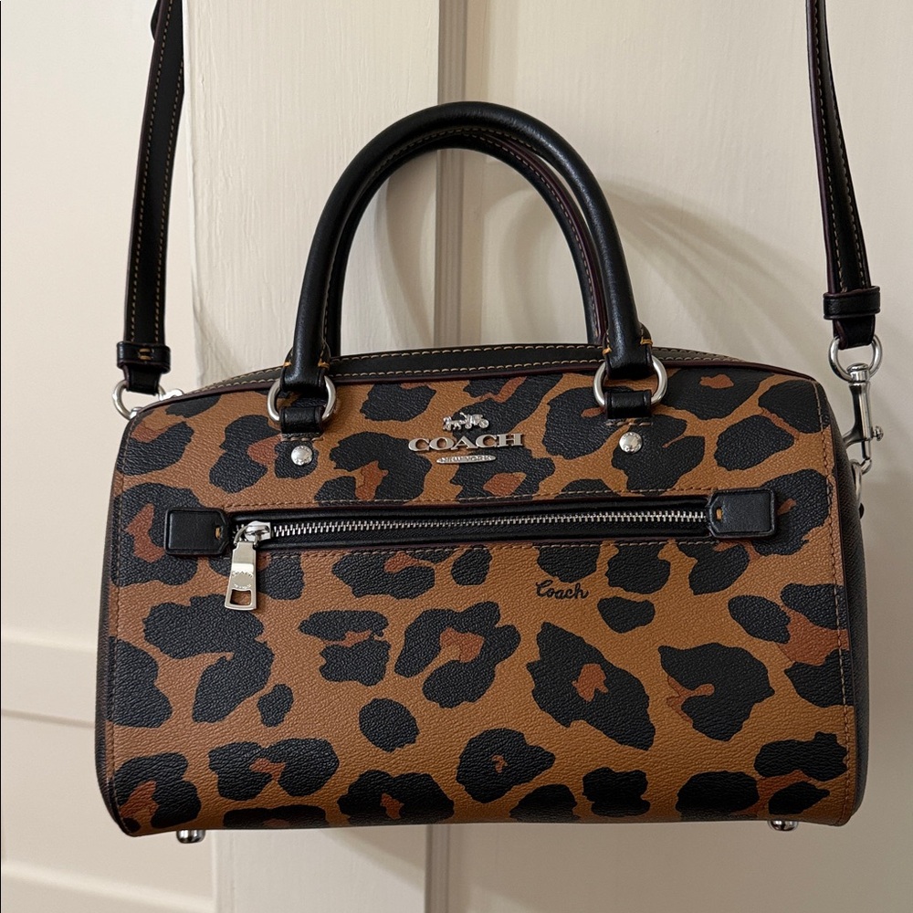 Coach Leopard-Print Mini Satchel in Brown and Black